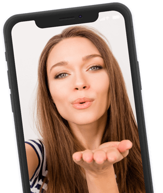 Woman blowing kiss on video chat